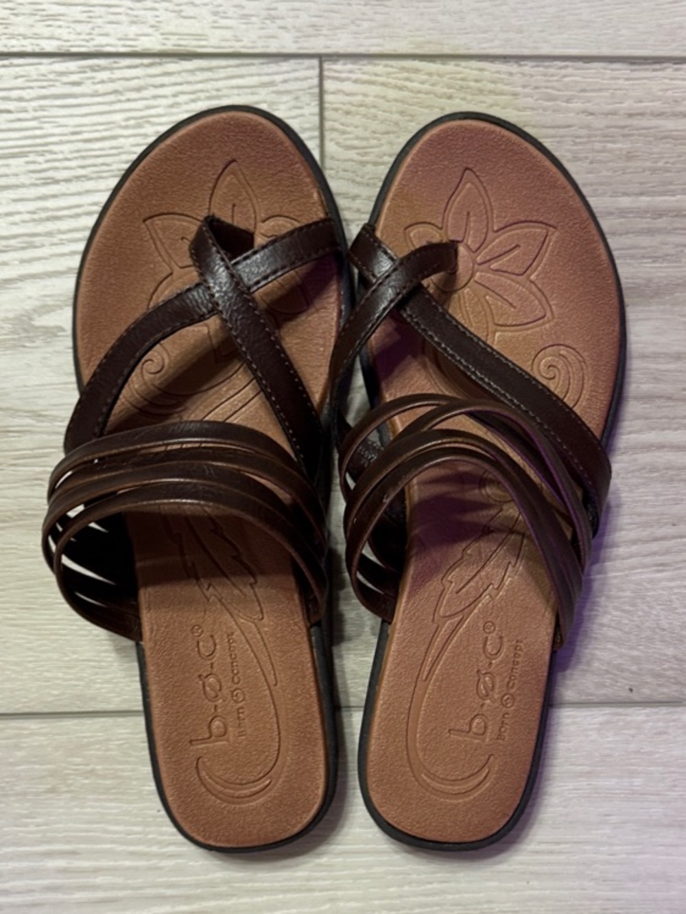 b.o.c. Dark Brown Multi-Strap Slide Sandals Size 7